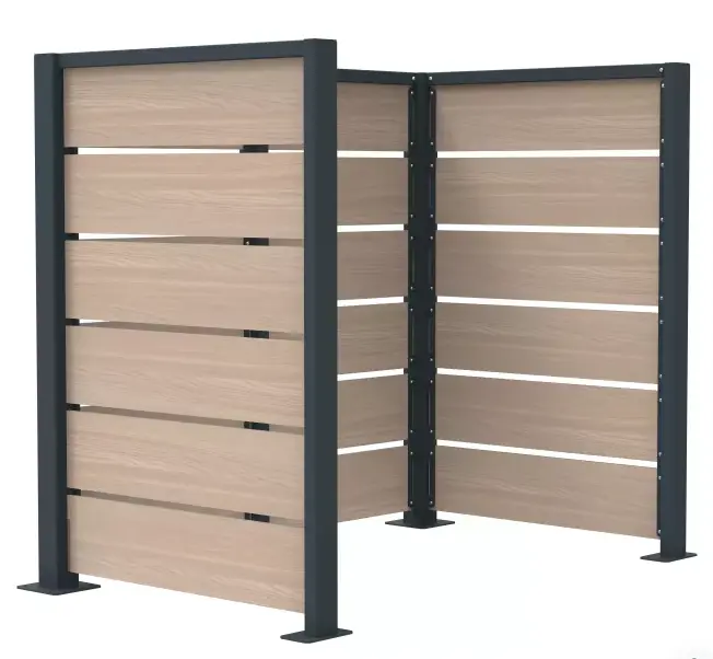 [36580] CACHE CONTENEURS ROKIM 3 PANS H 1450MM METAL GRIS RAL7016 HPL LAMES CHENE CLAIR/PLATINE