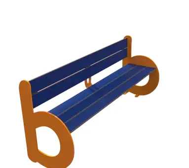 [39500] BANC NINOU PIED LETTRE "B" H330MM METAL JAUNE RAL 1033 HPL LAMES BLEU