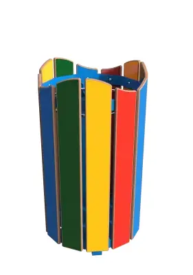 CORBEILLE ODEO RONDE 40L /PL METAL BLEU RAL 5017 HPL LAMES BLEU+JAUNE+VERT+ROUGE