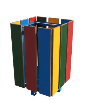 CORBEILLE ODEO CARREE 40L /PL METAL BLEU RAL 5017 HPL LAMES ROUGE+BLEU+JAUNE+VERT
