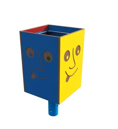 [39602] CORBEILLE ODEO CARREE 40L (SC) METAL BLEU RAL 5017  HPL JAUNE+VERT+ROUGE+BLEU