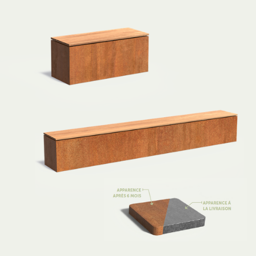 Banc socle avec siège acier corten   (1000x400x430)